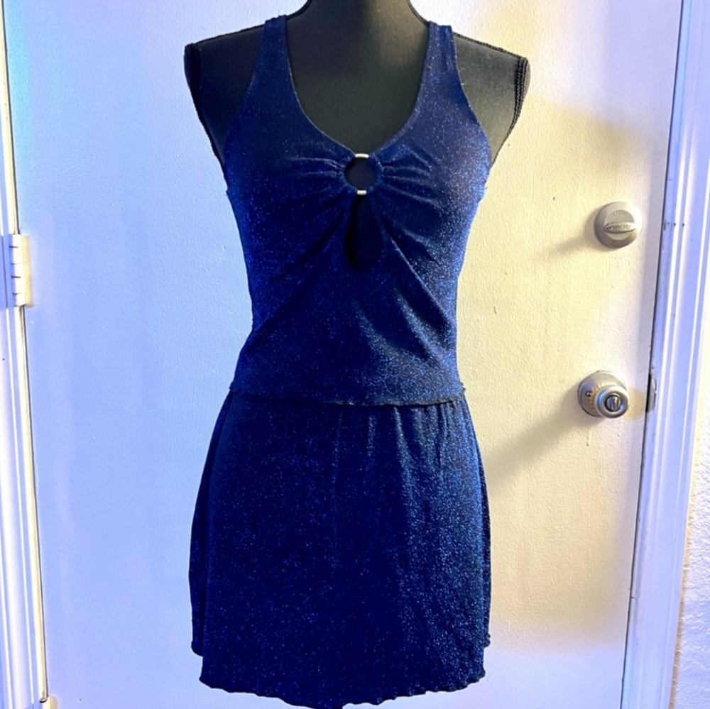 Horoscopez Women's Sparkly Blue Two Piece Skirt and Tank Top Size Medium